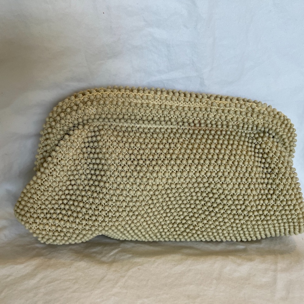 Vintage Cordé bead Cream beaded clutch bag
